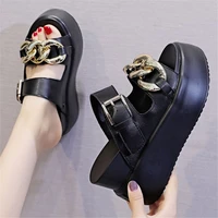 goth platform shoes womens chain sandals leather gladiators wedge high heels strap buckle party nightclub 34 35 36 37 38 39
