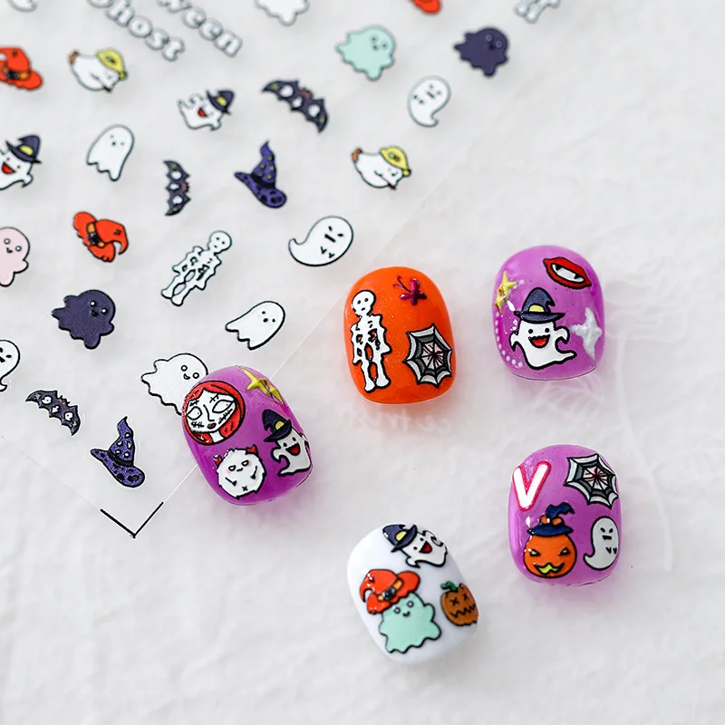 

Серия Хэллоуина 5D маленькие призрачные тыквенные рельефы самоклеящиеся наклейки для ногтей искусственные наклейки для ногтей оптовая про...
