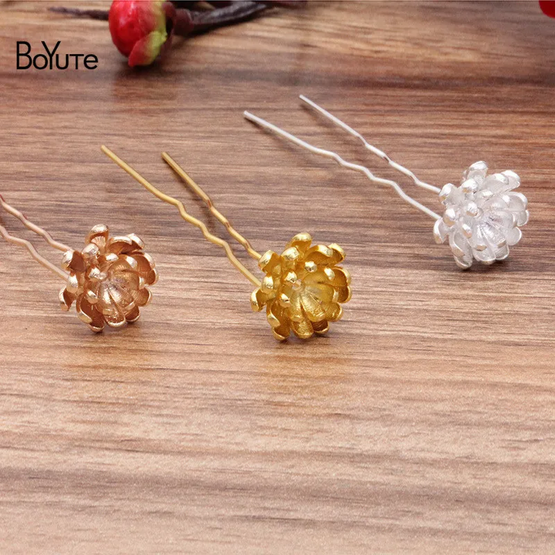 

BoYuTe Wholesale (10 Pieces/Lot) Alloy 19MM Flower Hair Stick with Loop Diy Hand Made Retro Palace Hair Jewelry Accessories