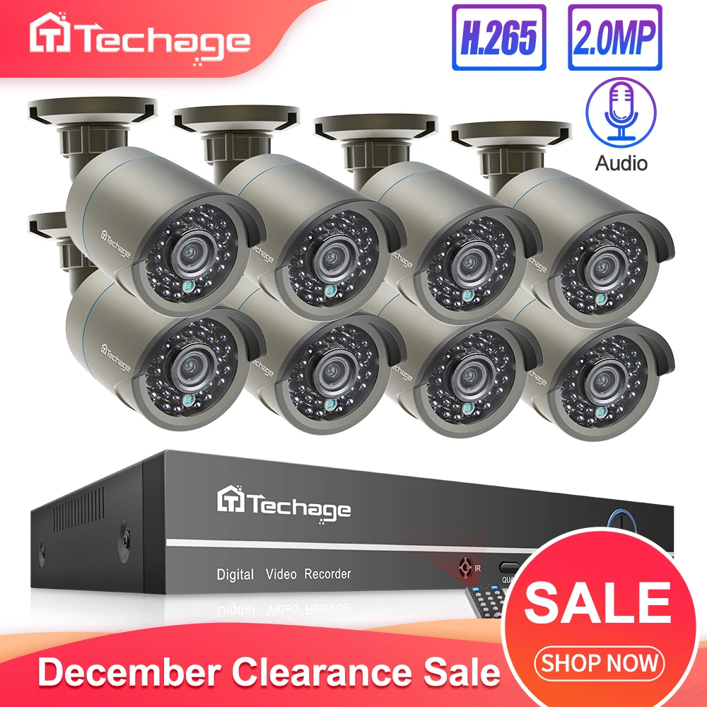 Techage H.265 8CH 1080P HDMI POE NVR комплект CCTV система безопасности 2.0MP ИК наружная аудио запись IP камера P2P комплект видеонаблюдения
