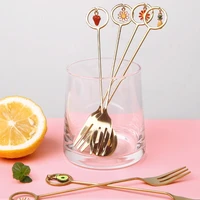cute stainless steel fruit dessert spoon fork pendant coffee spoons candy spoon stirring spoon fruit fork dessert spoons