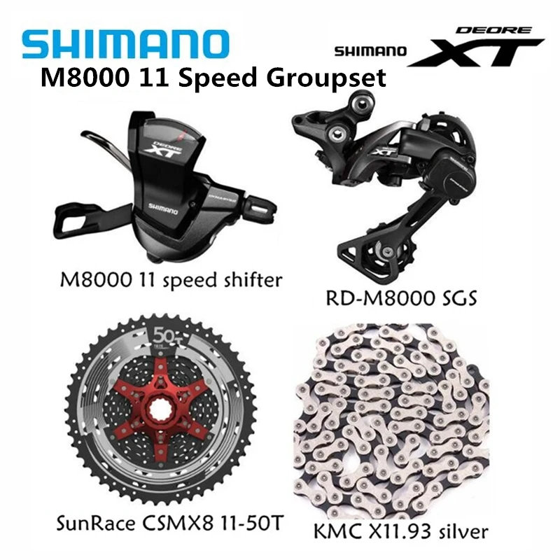Shimano XT M8000 4 шт. велосипед mtb 11 скоростей комплект RD-M8000 переключения передач с кассетой sunracing K7 KMC цепь 11-46T 11-50T
