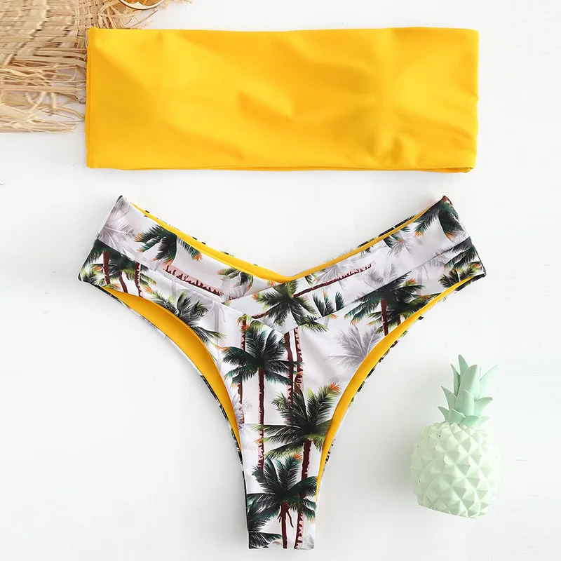 

New Arrival Swimming Suit for Women Padded Off Shoulder Bathing Suit Women Breathable Two Piece Bikini Thong Biquini Beach Wear