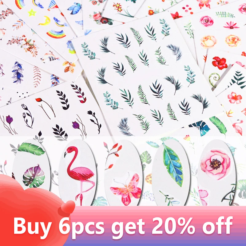 

1Pcs Natural Theme Nail Sticker Flamingo Flower Leaf Designs for Nail Art DIY Craft Wraps Water Transfer Manicure Nail Decals