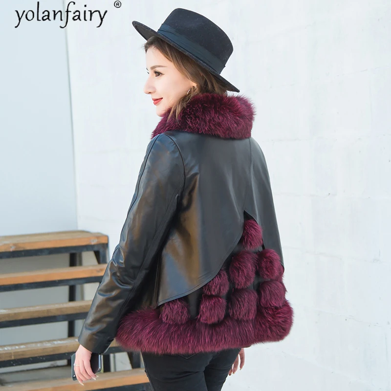 Женская куртка из натуральной кожи короткая овечьей с воротником натурального