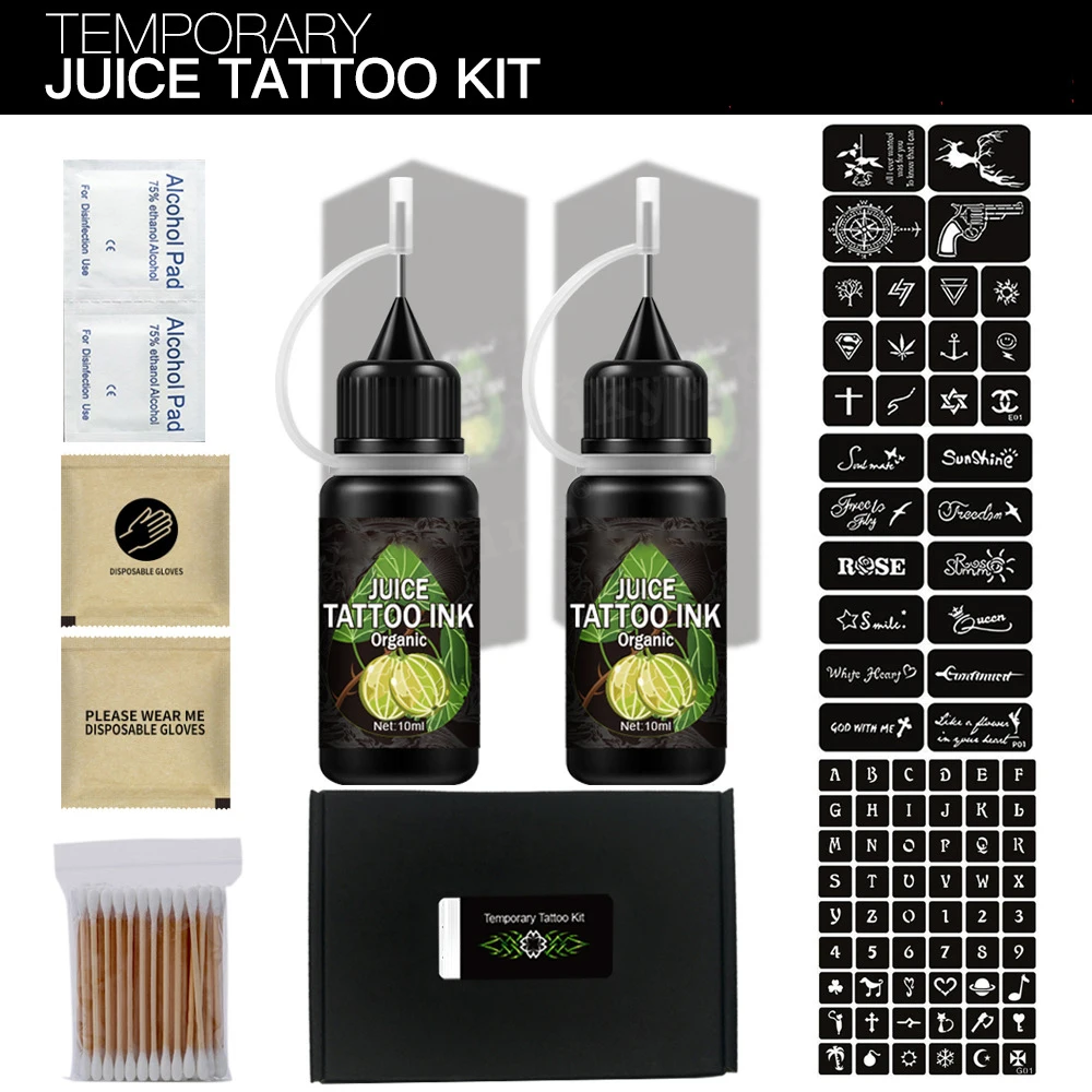 

Pinkiou Temporary Tattoo Pigment Body Paint Kit Waterproof Temporary Tattoo Juice Ink Body Art Paint Kit with Tattoo Stencils