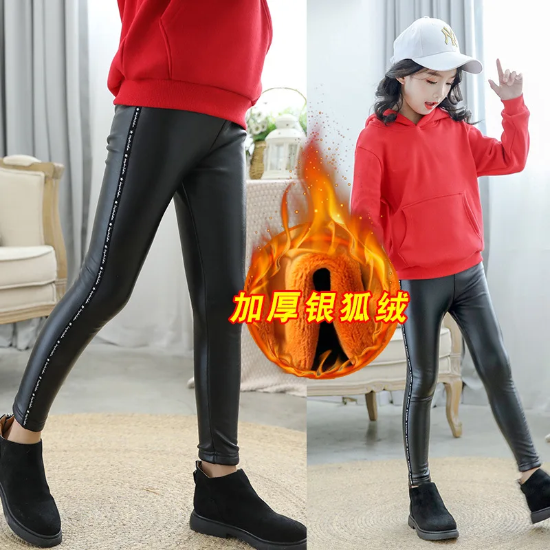 Новинка зимние теплые леггинсы для девочек бархатные плотные штаны из