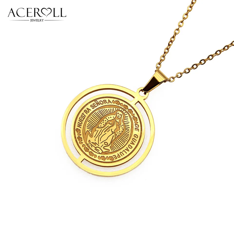 Сережки и подвески из стали ACEROLL ожерелье с круглой медалью Девы Марии леди