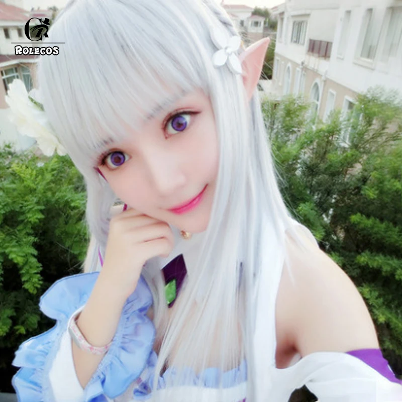 ROLECOS Re: жизнь в другом мире от Zero Emilia Косплей парики длинные серебряные прямые