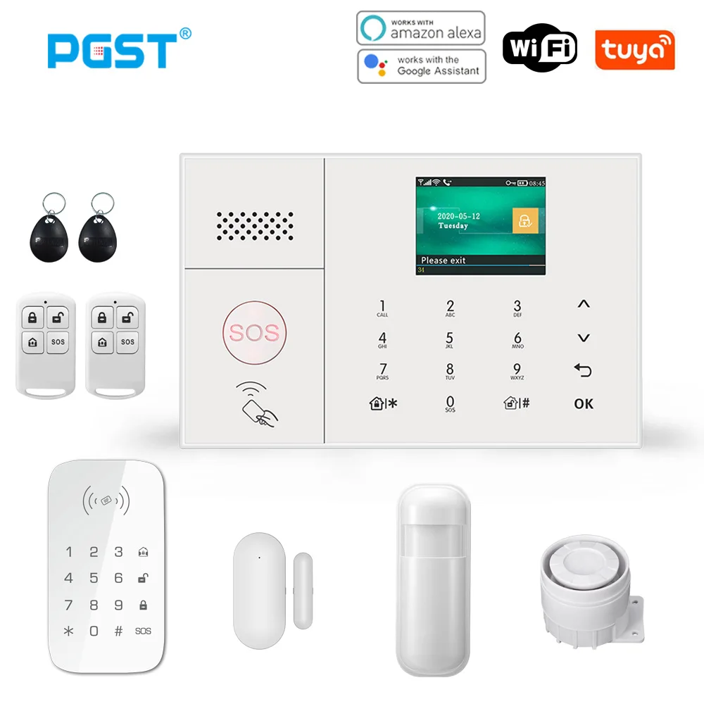 

PGST PG108 WiFi 2G GSM Alarm System Home Burglar Security With Motion Sensors Wireless Alarm Kit Support Alexa