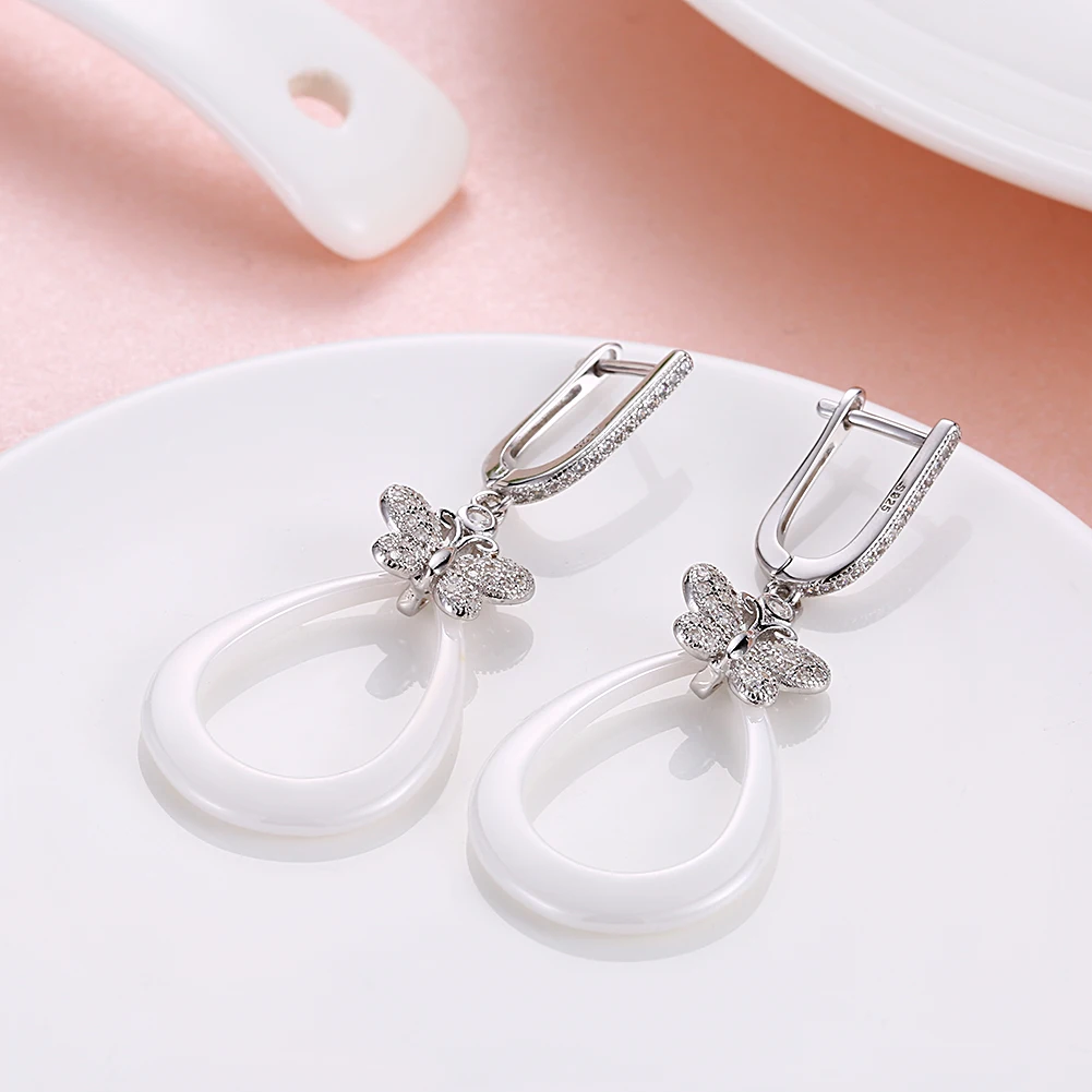 

LEKANI Shining Butterfly Cute Earrings Women Genuine 925 Sterling Silver Water Drop Shape Drop Earring Jewelry New Arrival