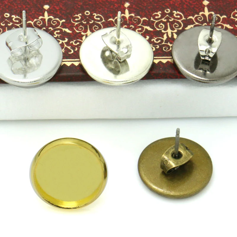 20pcs/lot 2020 New Copper Blank Earring Base Fit 10mm Cabochon Cameo Settings Bezel Tray DIY Jewelry Making Accessories