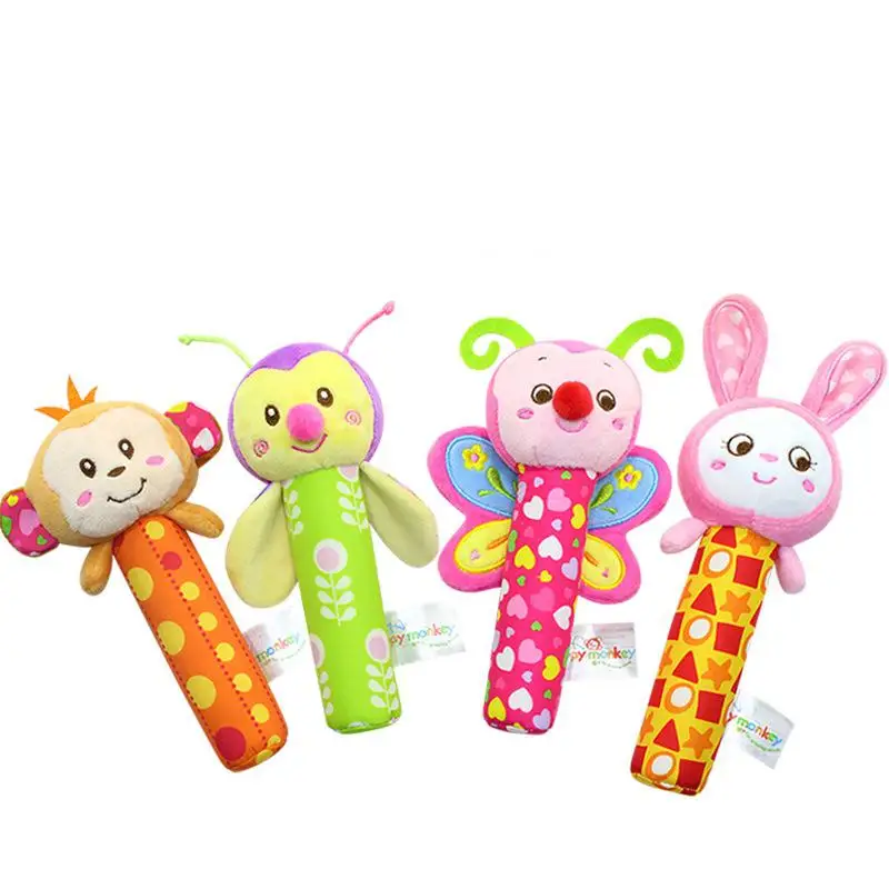 

Kuulee Baby Lovely Plush Animal Handbell Stick Colorful Rattles Toys with BB Bell Infant Educational Plush Toy