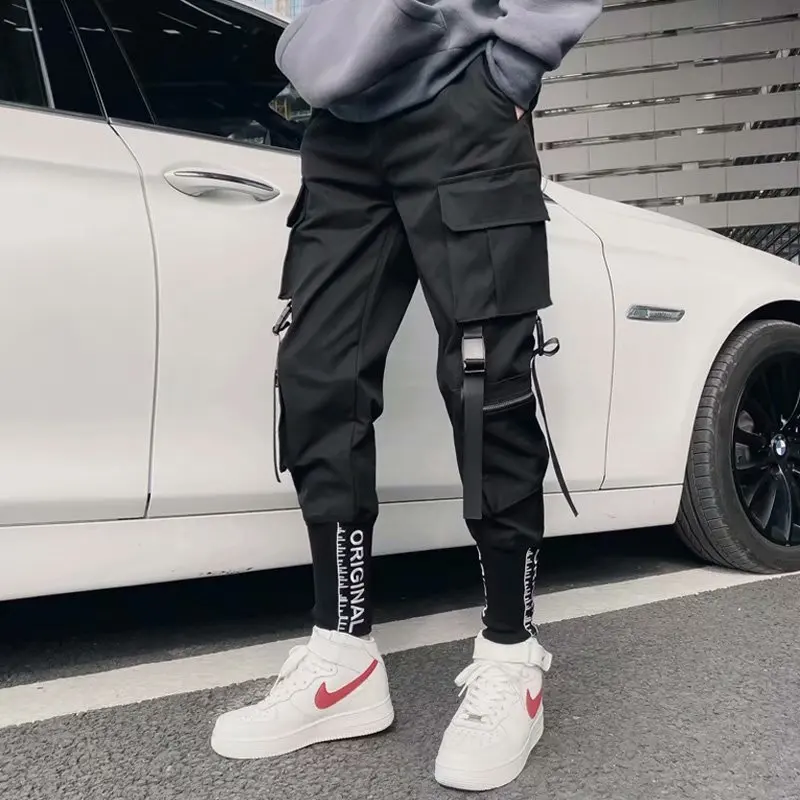 

2020 Hip Hop Cargo Pants Mens Loose Collage Ankle-Length Pants Male Streetwear Trousers Elastic band Oversize