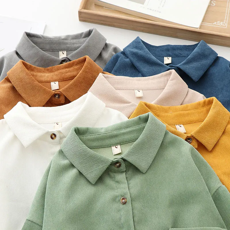 

Corduroy Long Sleeve Women's Shirts Spring Single Breasted Vintage Shirt Female New Fashion Casual Lapel Ladies Sweet Clothes