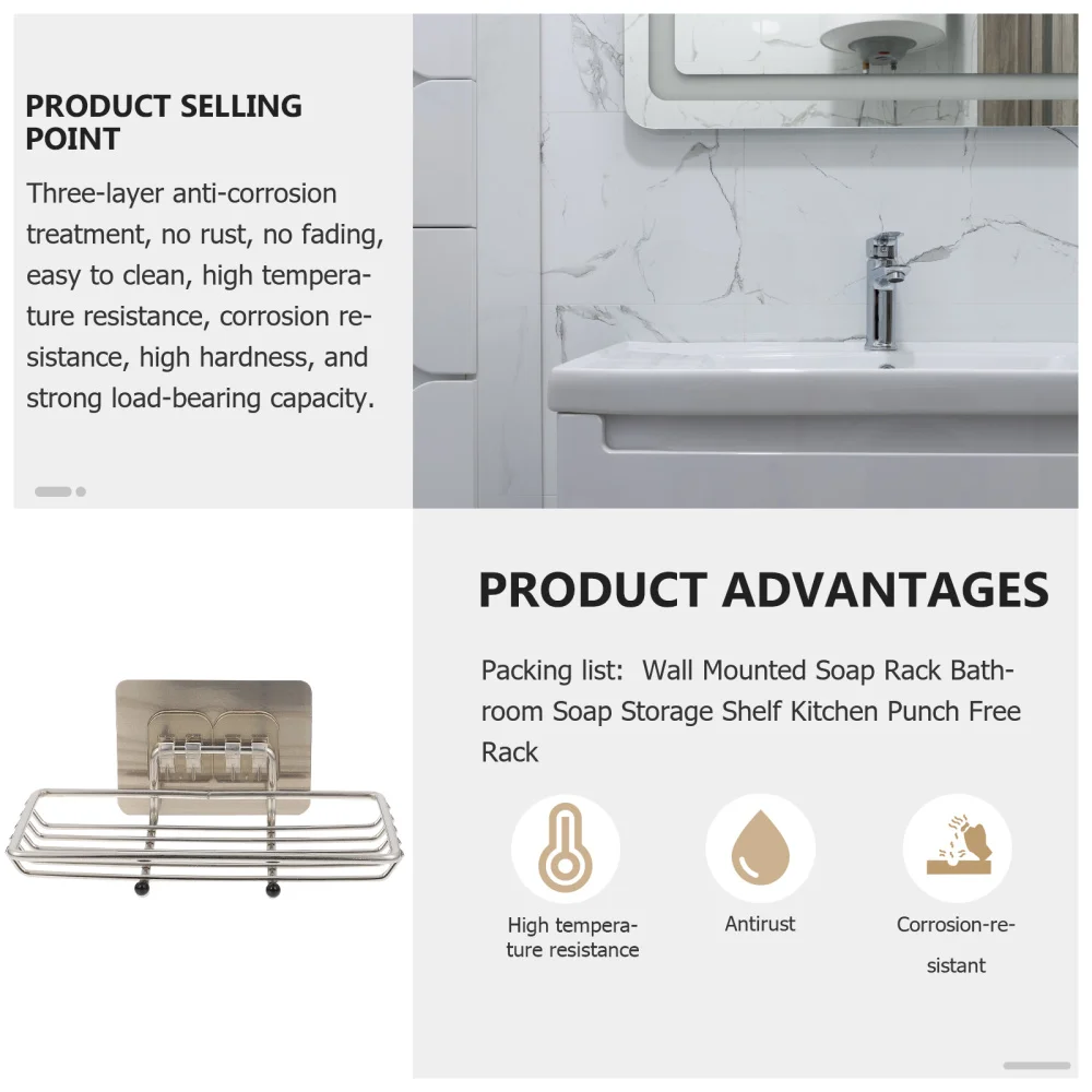 

2pcs Wall Mounted Soap Rack Bathroom Soap Storage Shelf Kitchen Punch Free Rack