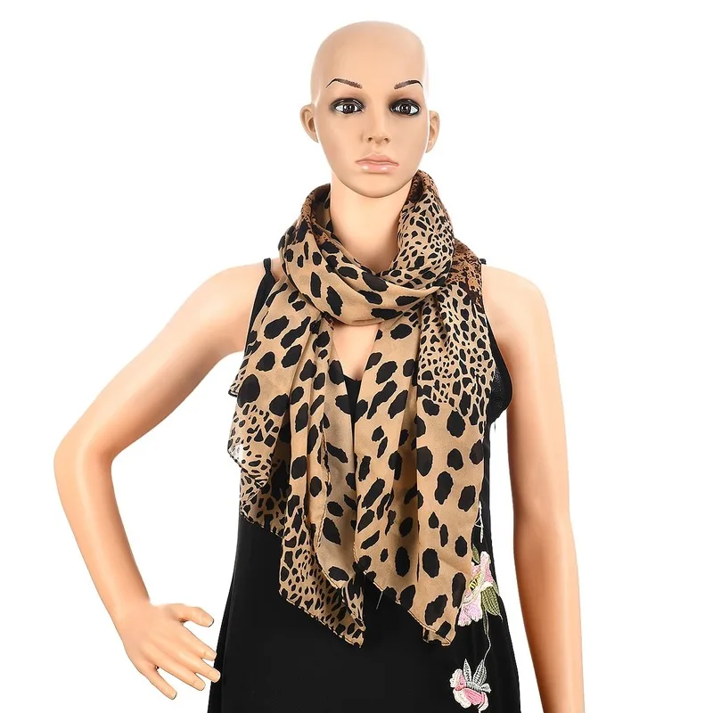 

Noble Fashion Multi-Purpose Women Long Soft Wrap Lady Shawl High Quality Silk Leopard Chiffon Scarf Hair Tie Band Neckerchief