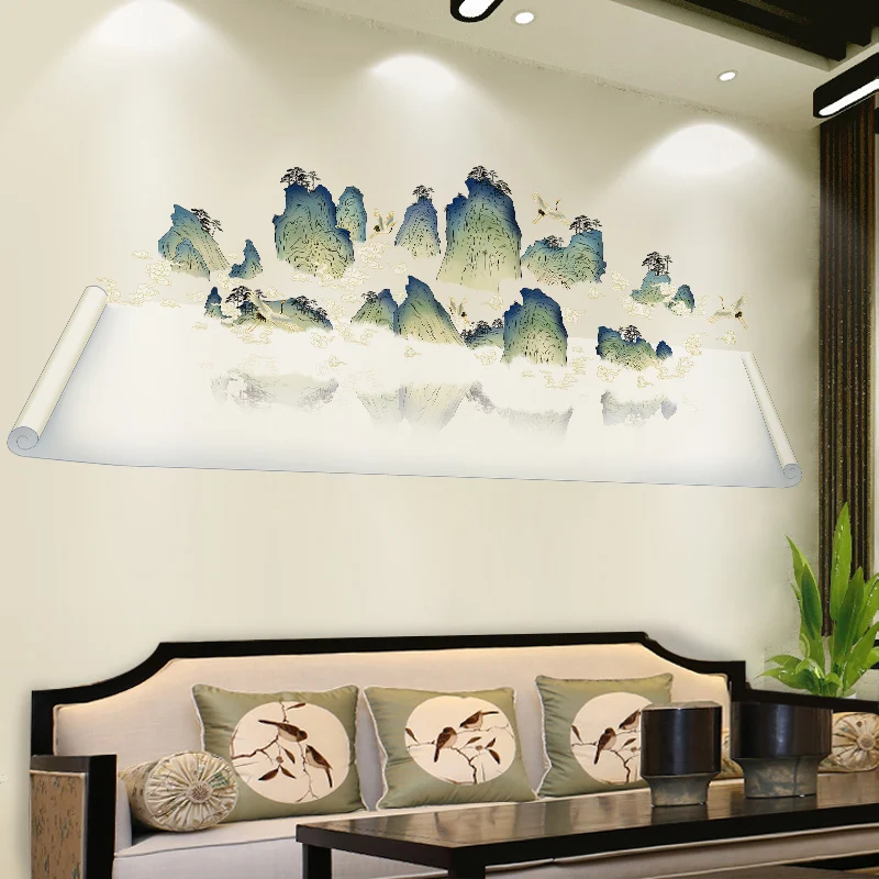 

Chinese Style 3D Wall Stickers Landscape Home Decor Poster Living Room Dining Room Porch Backdrop Self Adhesive Wallpaper