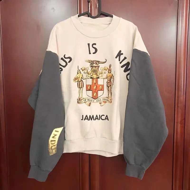 

2021ss Kanye West Jesus Is King Jamaica Color Blocking Women Men Sweatshirts Hoodie Oversized Mens Sweatshirt Pullover