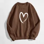 Толстовка Женская с длинным рукавом, свитшот с круглым вырезом, с принтом сердца, пуловер в стиле Харадзюку, худи в стиле оверсайз, коричневого цвета