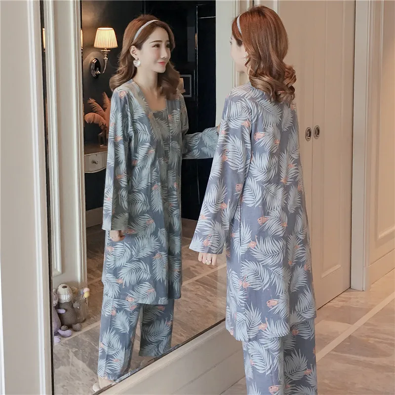 

Cotton Robes Sets for Women 2020 New Autumn Winter Fashion Long Sleeve Pajama Femme Flower Print Bathrobe Homewear Home Clothing