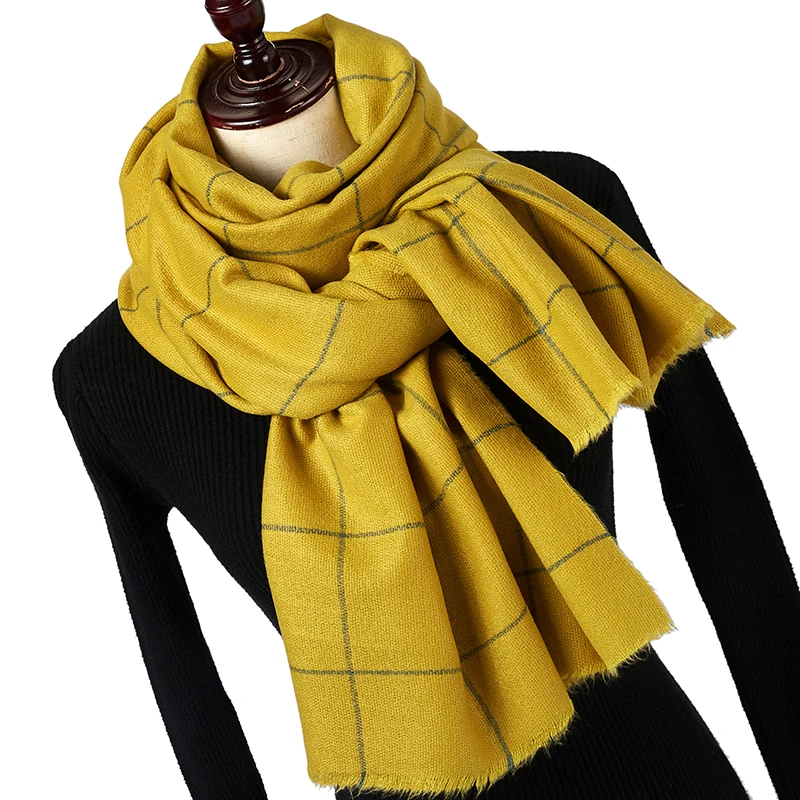 

Winter Solider Color Knitting Fashion Plaid Scarf For Women Ladies Cashmere Pashmina Scarf Long Scarf Thicker Warmer cape