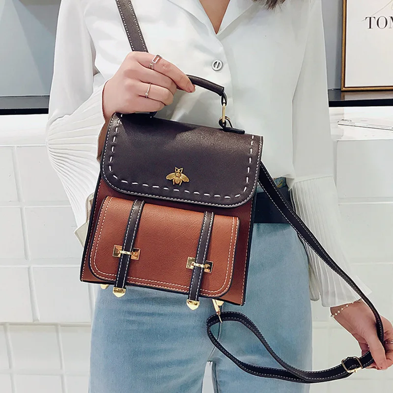 LISM 2019 new contrast color retro backpack female wild England pu leather student small simple casual tide package | Багаж и сумки