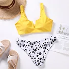 Женский бандажный треугольный купальник пуш-ап, купальные костюмы с принтом маленьких ромашек, мягкий бюстгальтер, комплект бикини, купальник, 2020