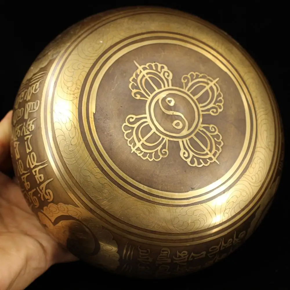 

wedding decoration Nepal collects old pure copper and hand-made carved scripture totem Shakyamuni Buddha sound bowl