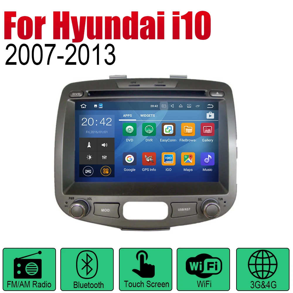 Автомобильный DVD GPS навигатор на Android для Hyundai i10 2007 2008 2009 2010 2011 2012 проигрыватель с