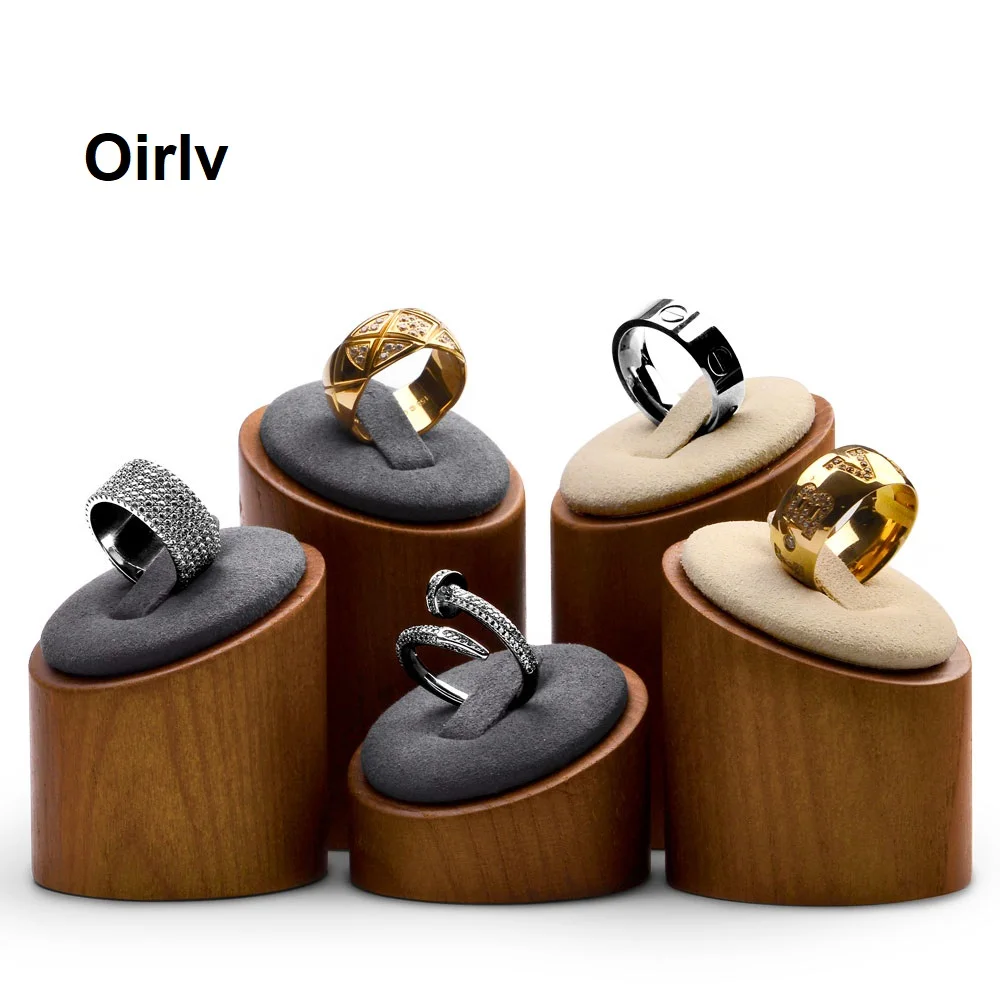 

Oirlv 3 PCS/Set Solid Wood Ring Display with Microfiber Jewelry Organizer Stand Round Ring Holder for Showcase