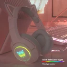 Игровые наушники со светодиодными кошачьими ушками, розовая гарнитура с USB 7,1, съемная Проводная Музыкальная гарнитура с микрофоном для компьютера PS4