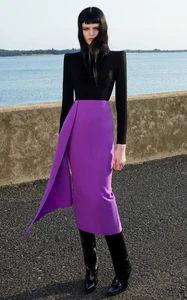 2021 New Fashion Women Black Purple Patchwork Long Sleeve Bodycon Bandage Dress