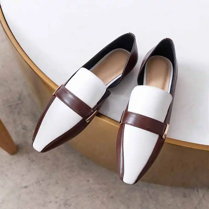 

Krazing Pot elegant mixed colors genuine leather casual shoes small square toe spring women neutral fashion cozy flat with L82