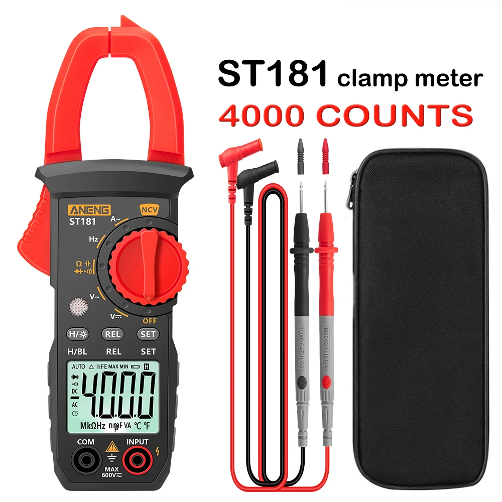 

4000 Counts Multimeter Ammeter Voltage Tester Car Amp Hz Capacitance NCV Ohm Test ST181 Digital Clamp Meter DC/AC Current home