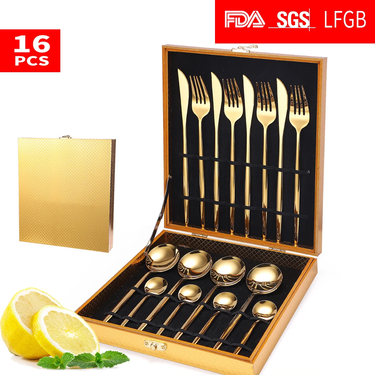 Набор столовой посуды из нержавеющей стали HEYI комплект 16 предметов деревянная