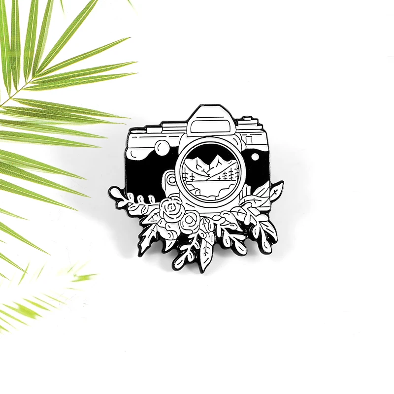 Броши для камеры эмалированные заколки винтажные черные и белые знаки брошь на