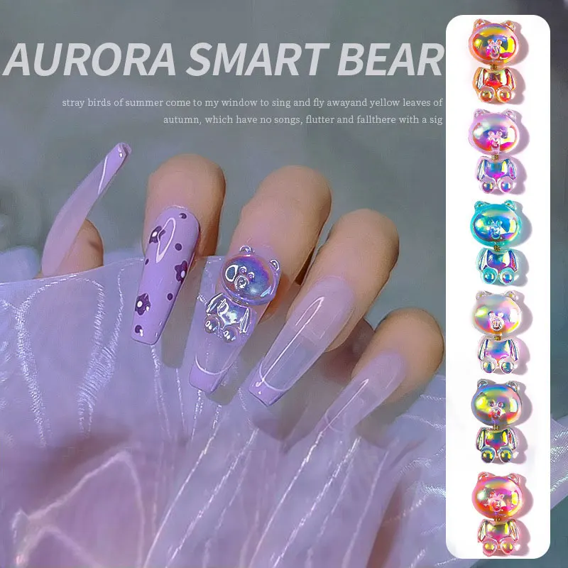 

Декоративные 3d-наклейки Aurora для маникюра, с изображением медведя из смолы AB, милая для лака для ногтей