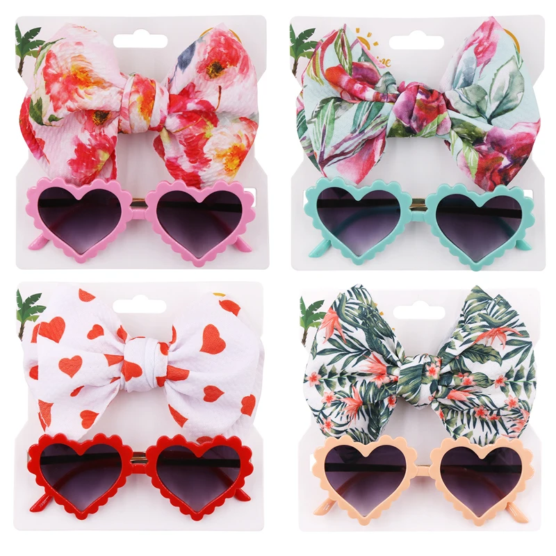 

Baby Headband Beach Heart Sunglasses Set Baby Girls Printed Hair Accessories Toddler Head Bands Gift Cartoon Photography Props