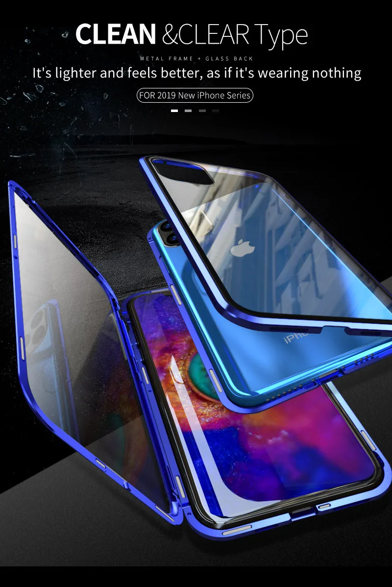 Магнитный чехол Tongdytech для Iphone 11 Pro XS MAX X 7 8 Plus, металлический чехол для телефона, двусторонний чехол из закаленного стекла 360, чехол s