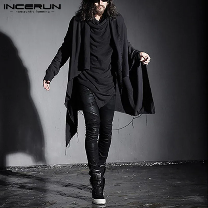 Модная мужская рубашка в стиле панк однотонная уличная одежда с капюшоном и