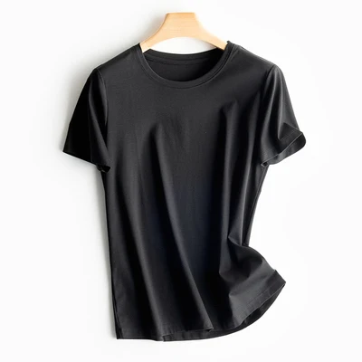 

HAN Short-sleeved T-shirt women's summer new style simple multi-color mulberry silk mercerized cotton basic style slimming