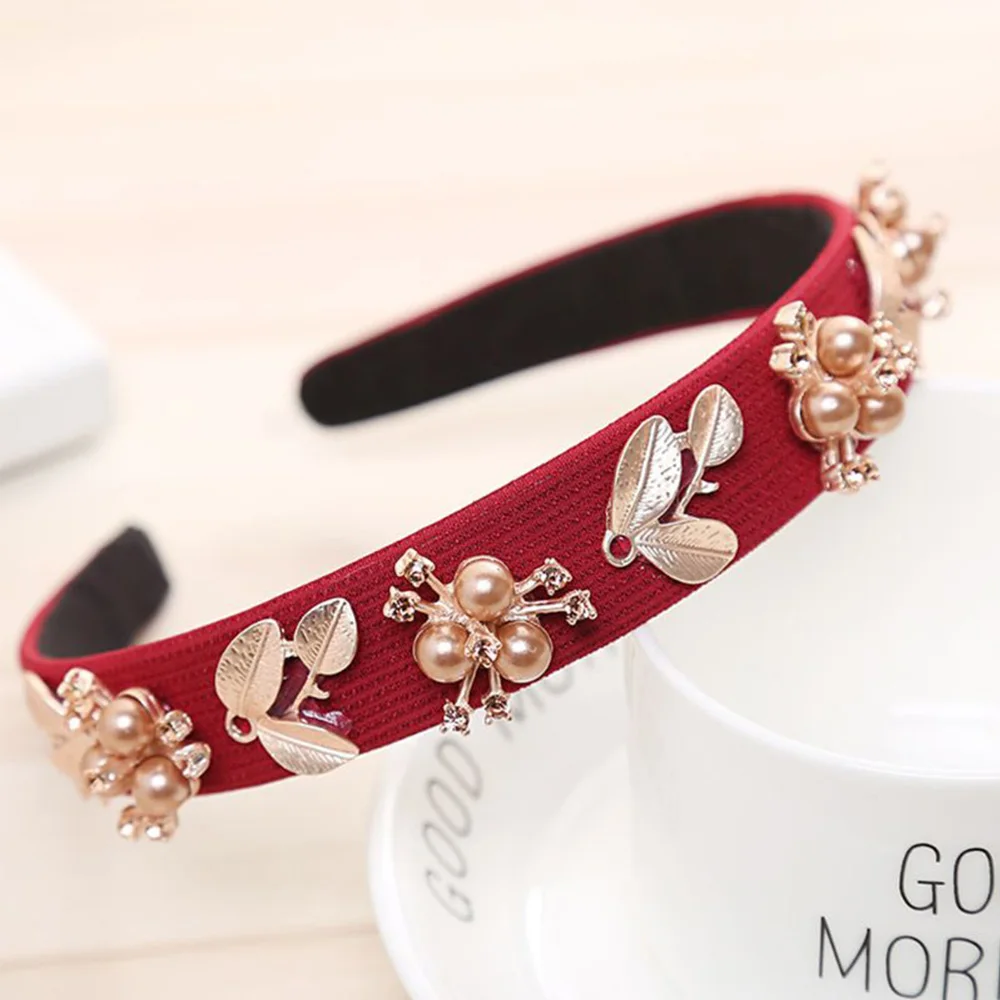 Этнический широкий обруч для волос блестящие стразы имитация жемчуга в форме