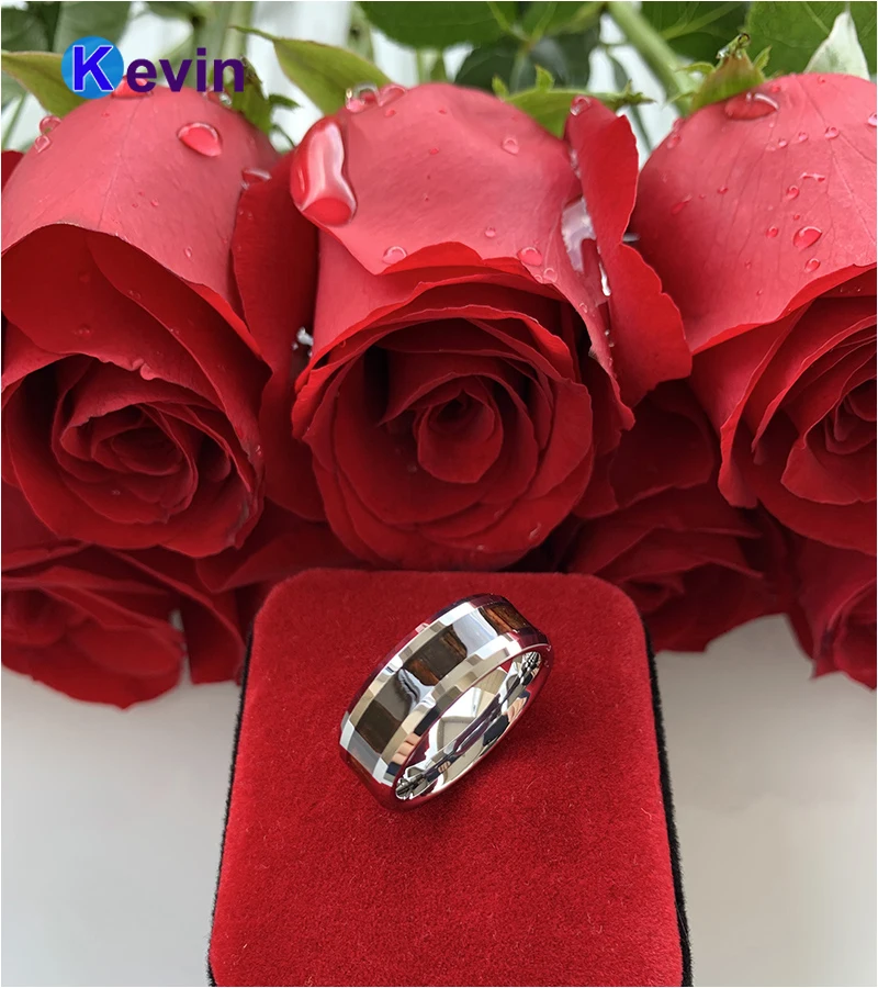 Дерево кольцо обручальное Для мужчин Вольфрам Карбидное с темное дерево