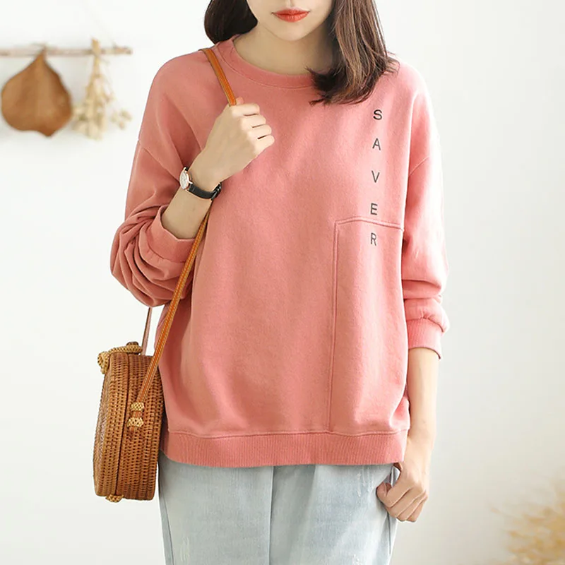 Новинка 2020 Весенняя Однотонная футболка с круглым вырезом и надписью свободная