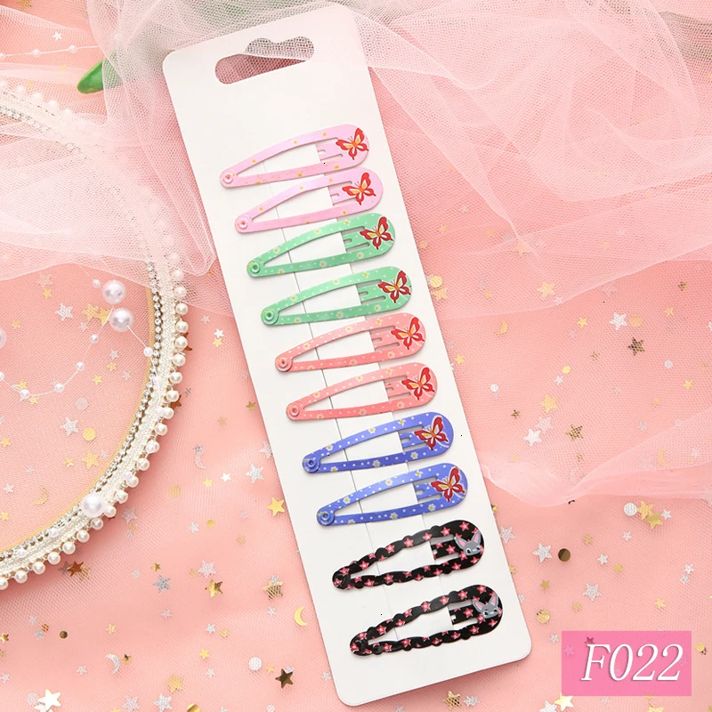 10 Pieces New Cute High Quality Printing Snap Hair Clips For Kids Solid Matel Hairpins Girls Hair Accessories Clips - Цвет: F022