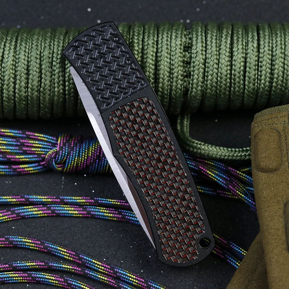 

JUNSHENG new magic folding knife D2 bladeAluminum alloy + color carbon fiber handle outdoor camping fruit knife EDC tool