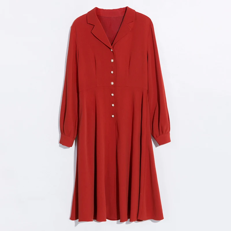 Женское платье-рубашка с длинным рукавом черное/красное деловое ТРАПЕЦИЕВИДНОЕ