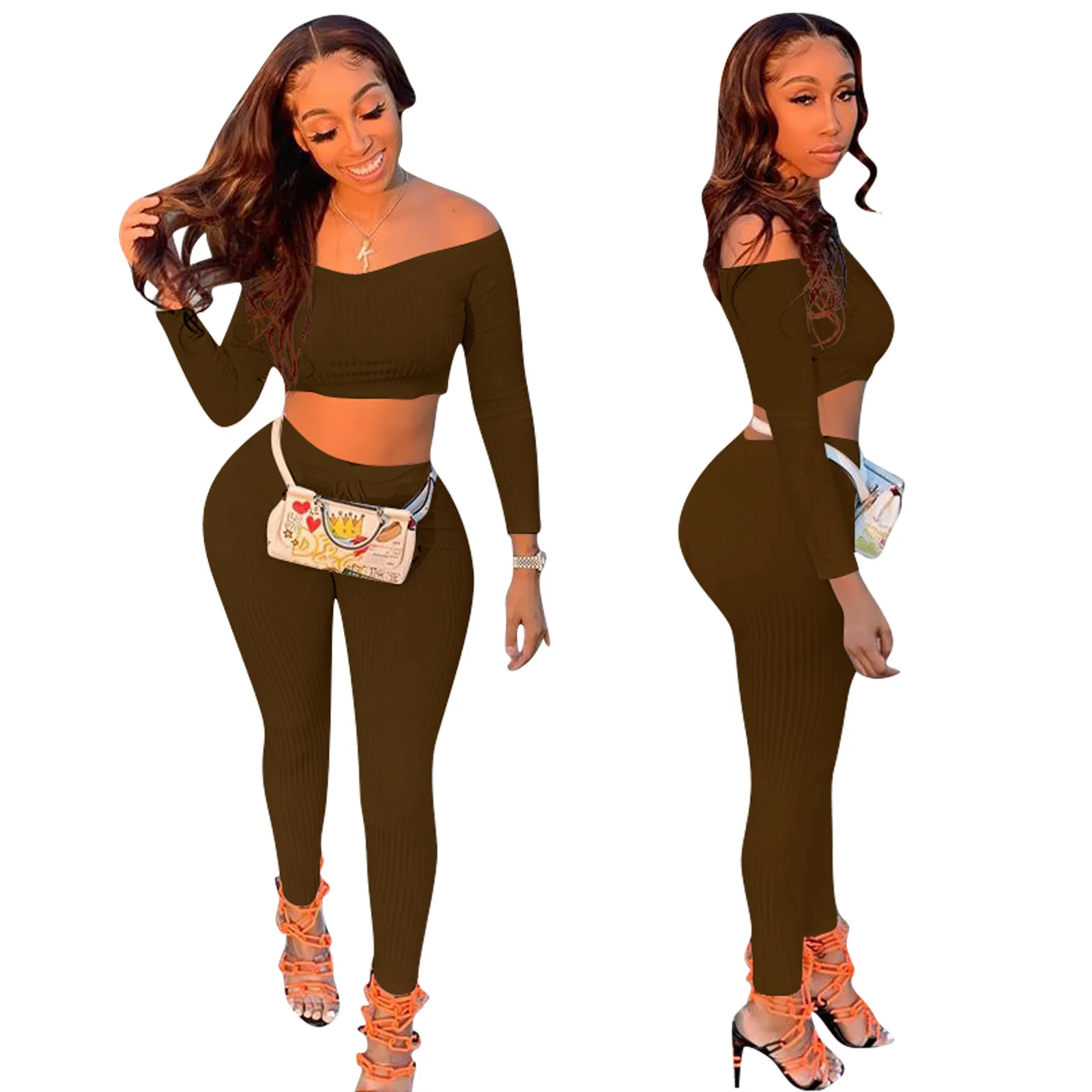 Простой Однотонная одежда U образным вырезом укороченный Топ с длинным рукавом и