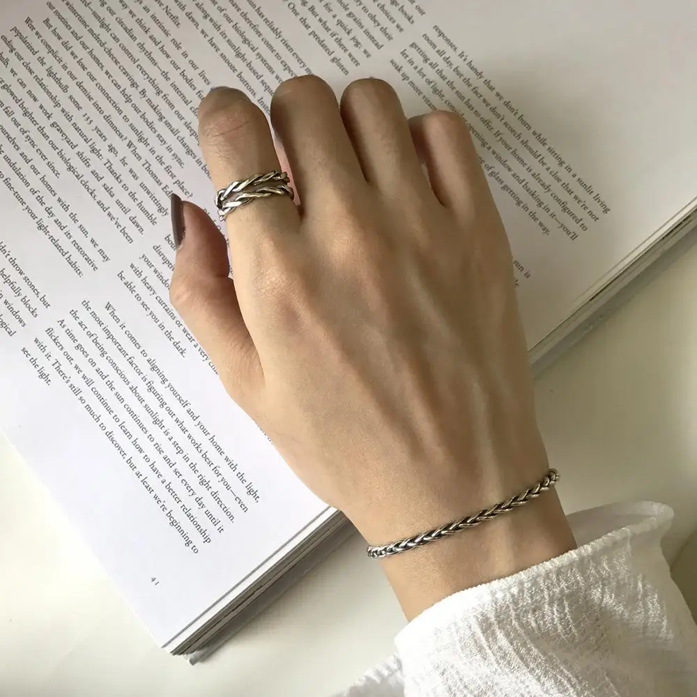 

DIEERLAN Bohemian 925 Sterling Silver Hollow Chain Rings for Women Christmas Gifts Adjustable Antique Rings Wholesale 2019